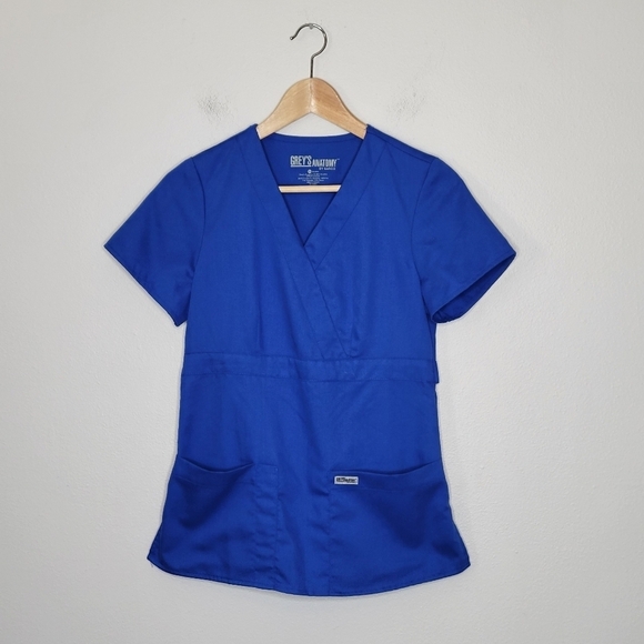 Barco Greys Anatomy Blue Mock Wrap Scrub Top Size XS - Picture 2 of 7